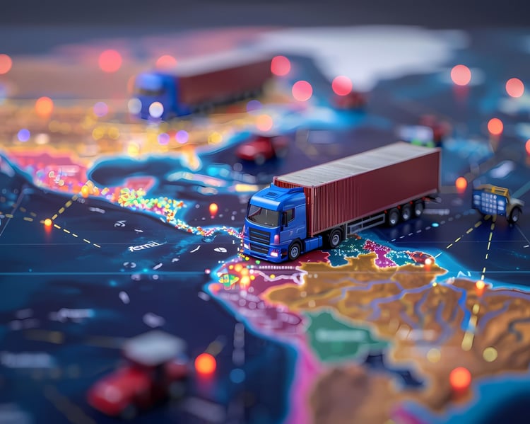 Camión de carga transitando rutas de transporte terrestre en México y Norteamérica